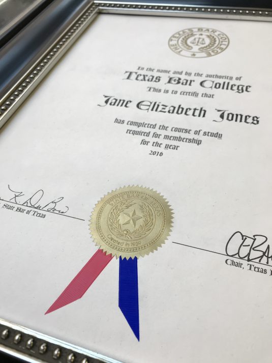 Replacement Membership Certificate Texas Bar College